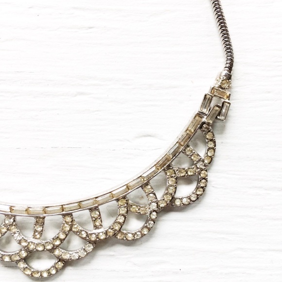 Antique 1950s Rhinestone Sterling Silver Necklace - Picture 3 of 7